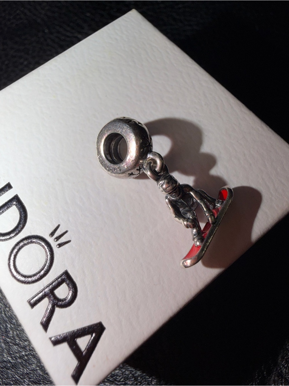 Pandora Silver Snowboarder Charm with Red Enamel